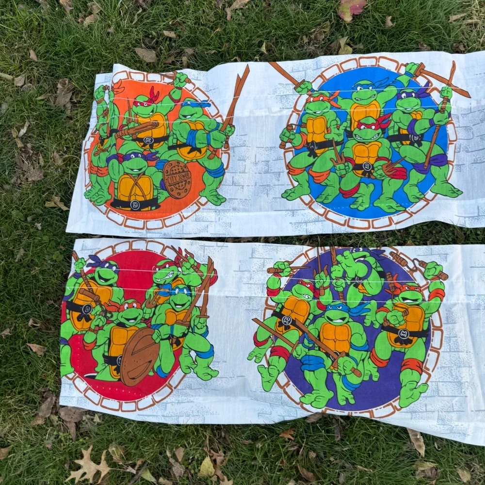Vtg 90s Teenage Mutant Ninja Turtles Curtains Rod Pocket Panels Set of two 40X14
